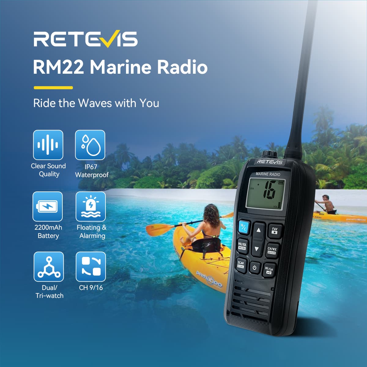 Retevis RM22 6W Handheld Floating VHF Marine Radio With NOAA Weather