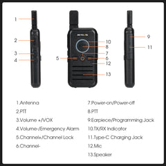 RB45 Dual PTT License-free Walkie Talkies With Earpieces 10packs