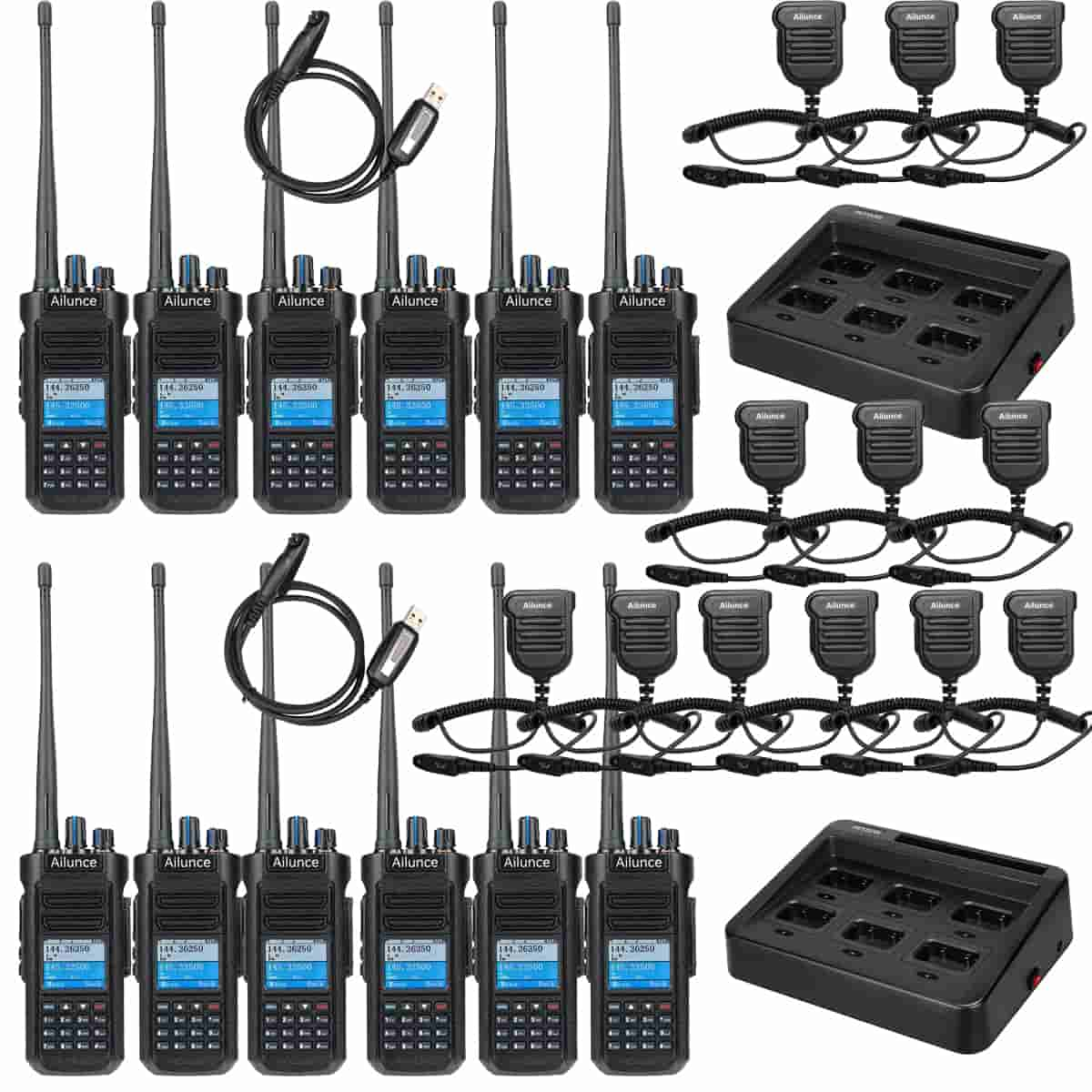 Ailunce HD2 10W DMR IP67 Waterproof Ham radio 12Pack with Speaker Mics and Multi-Units Chargers