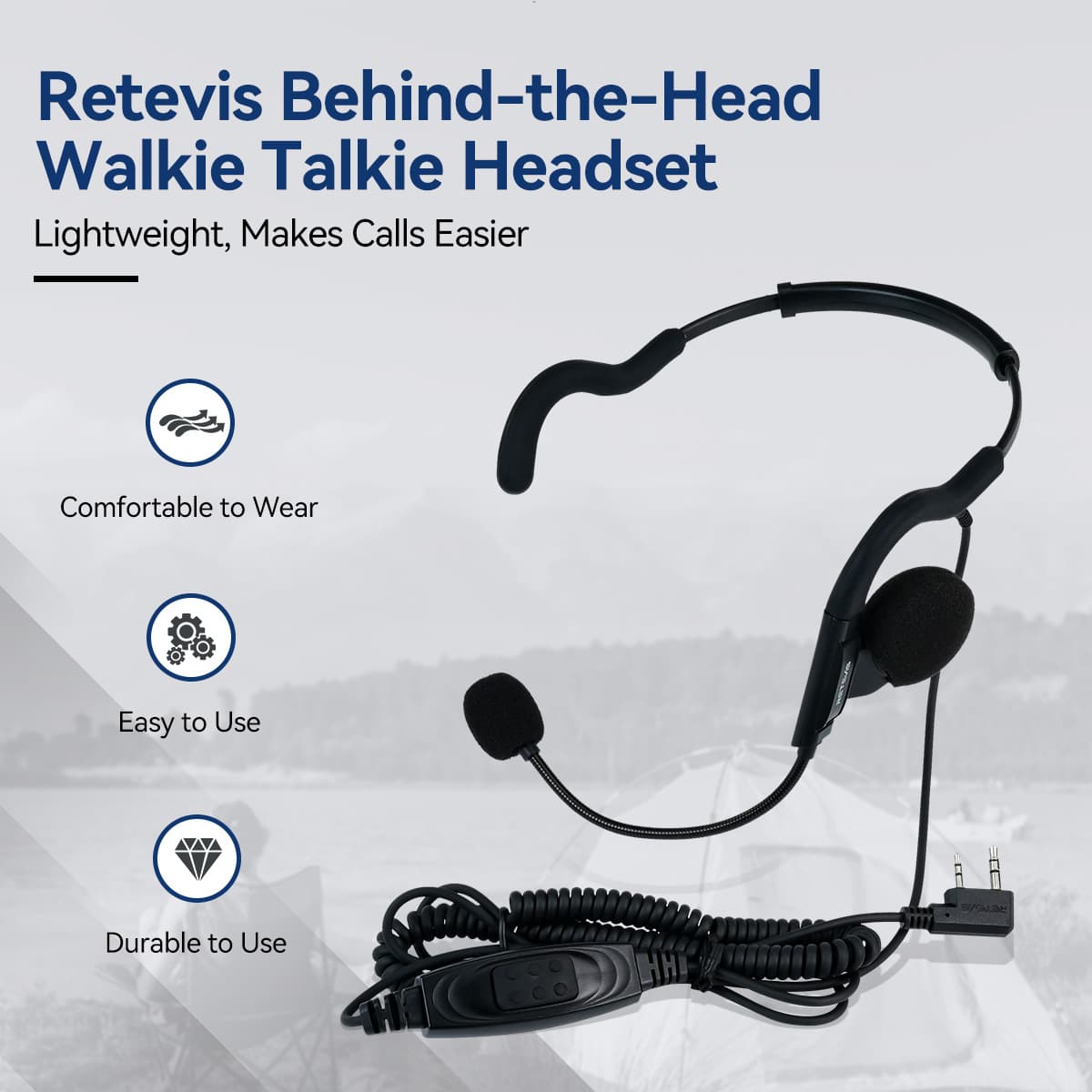 Lightweight Behind-the-Head Single Speaker Headset for Kenwood 2Pin Two-way Radios