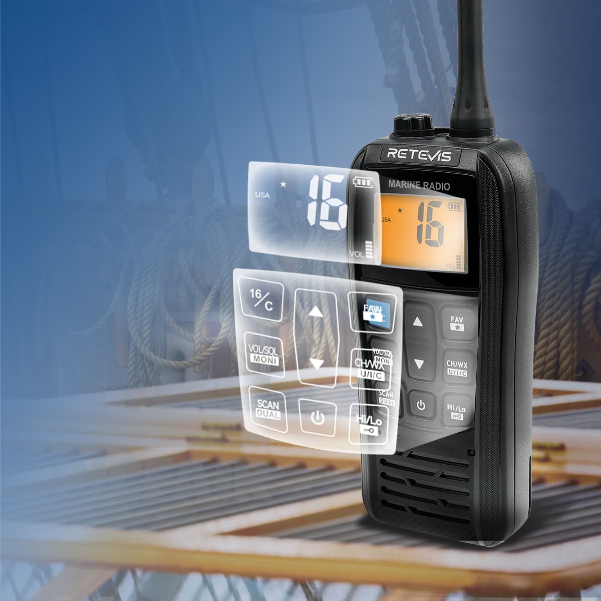 Retevis RM22 6W Handheld Floating VHF Marine Radio With NOAA Weather