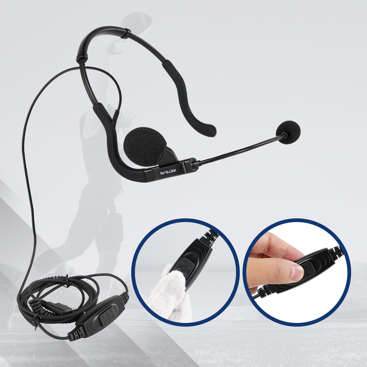 Lightweight Behind-the-Head Single Speaker Headset for Kenwood 2Pin Two-way Radios