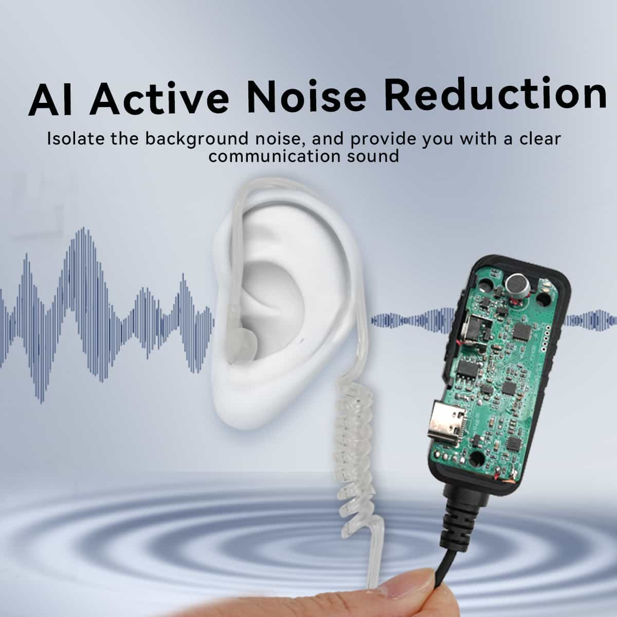 Retevis AI Noise-Canceling 2-Wire Covert Acoustic Tube Earpiece with 300mAh Battery