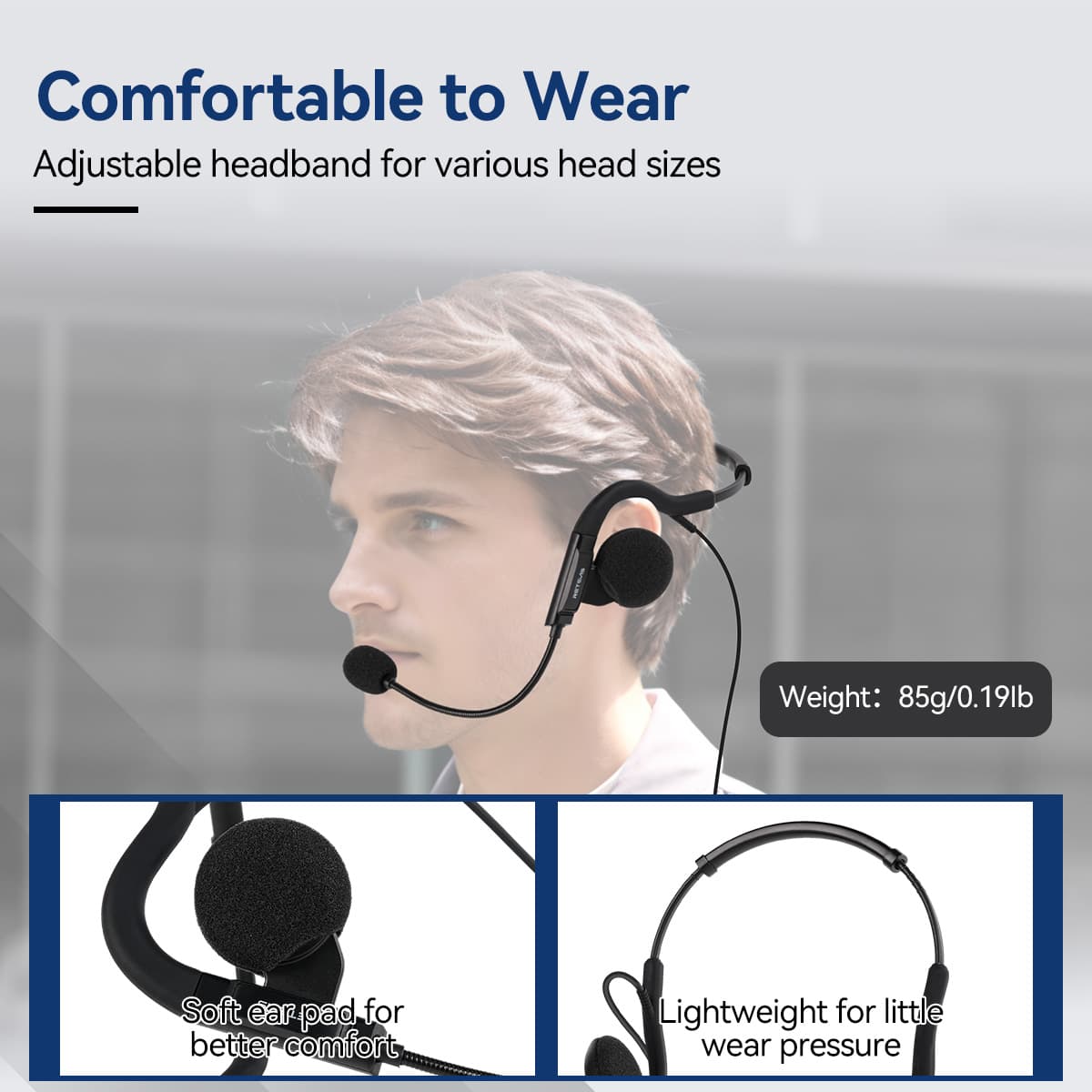 Lightweight Behind-the-Head Single Speaker Headset for Kenwood 2Pin Two-way Radios