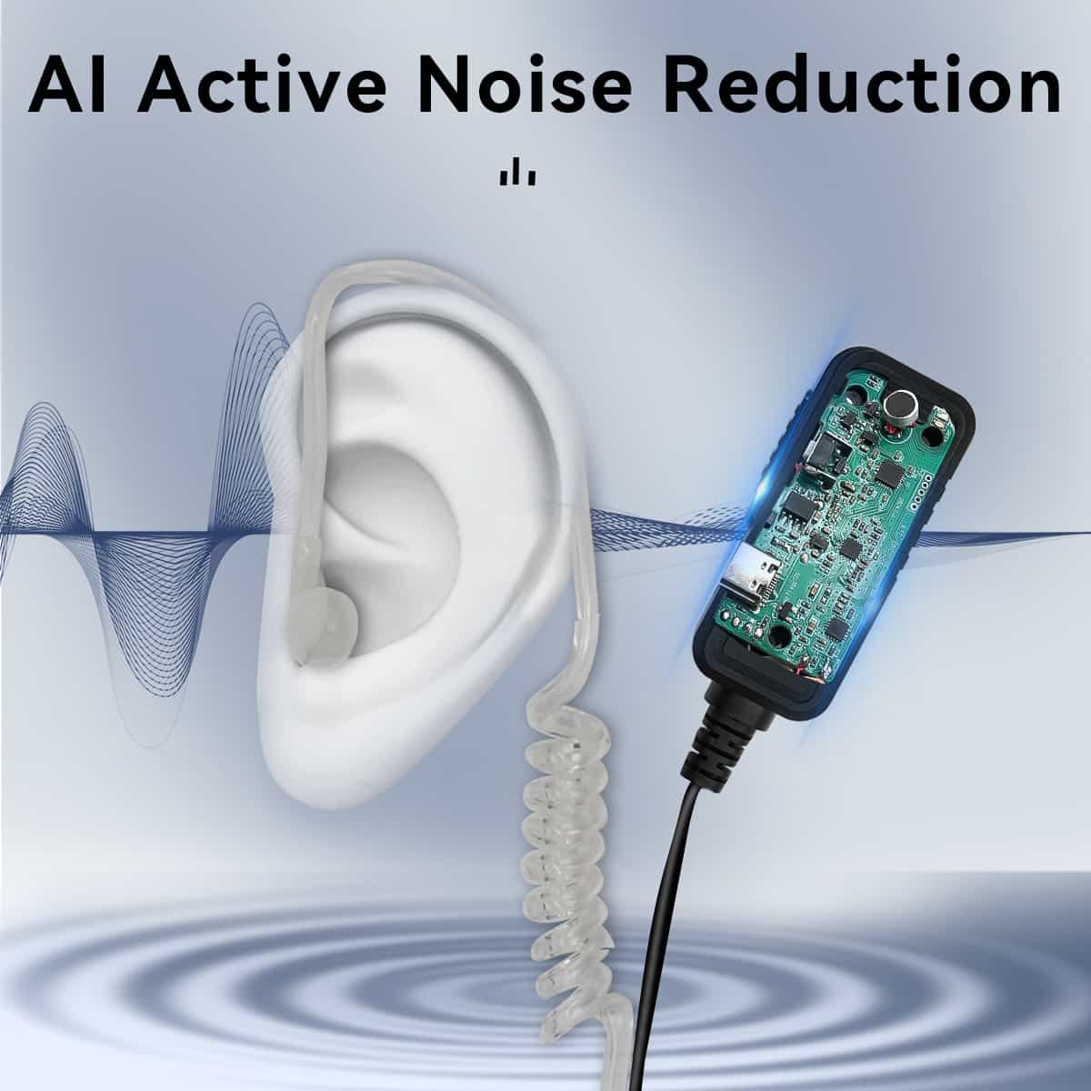 Retevis AI Noise-Canceling 2-Wire Covert Acoustic Tube Earpiece with 300mAh Battery