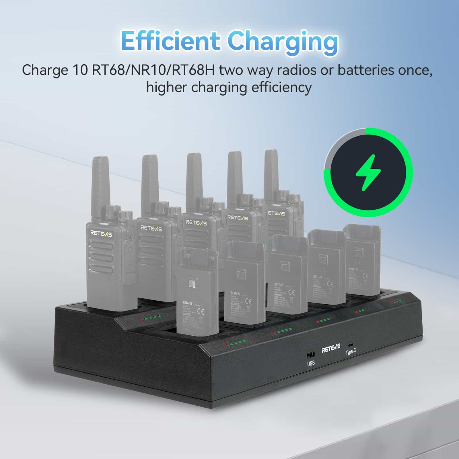 10 Way Multi Unit Rapid Gang Charger for Retevis RT68 NR10 RT668 NR610 RB669