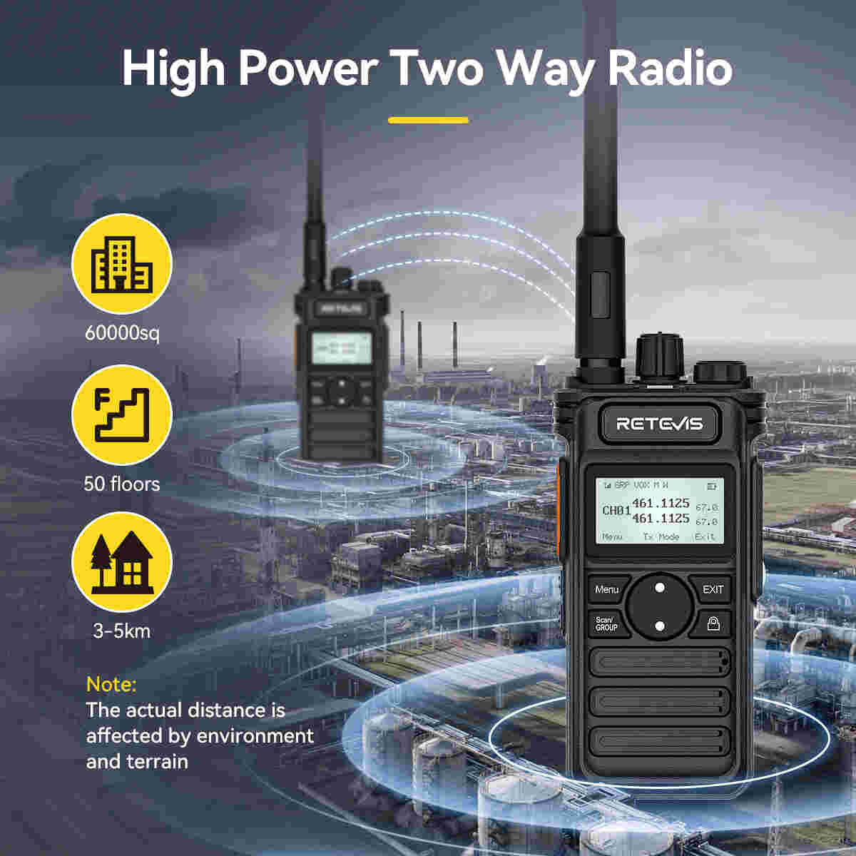 Retevis RT86S Long Range UHF Radio with G Shape Earpiece Kit 4Pack