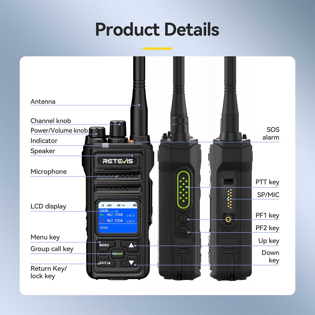 Retevis NR630S UHF Long Range Waterproof Two Way Radio with Speaker Mic 2Pack