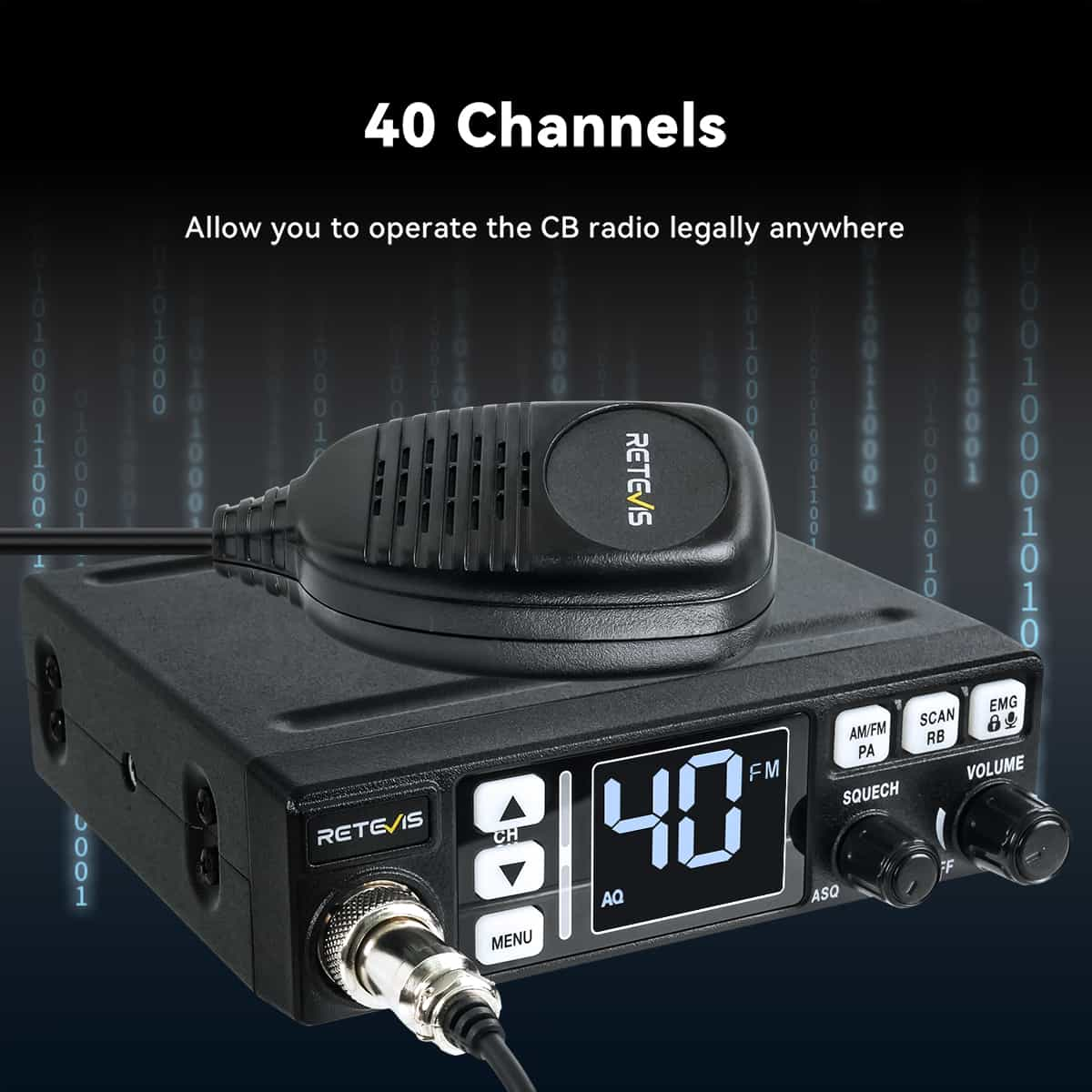 Retevis MB3 40 Channels Mini CB Radio with Backlit LCD Display