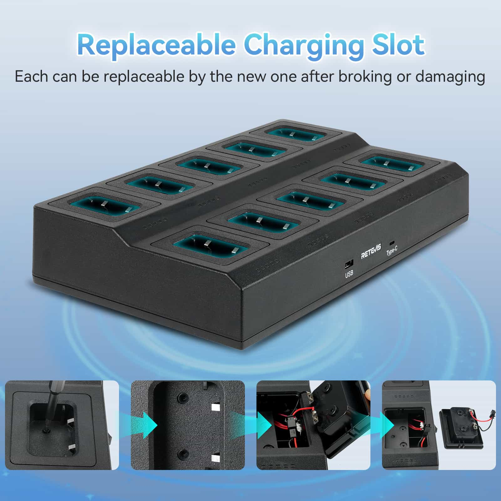 10 Way Multi Unit Rapid Gang Charger for Retevis RT68 NR10 RT668 NR610 RB669