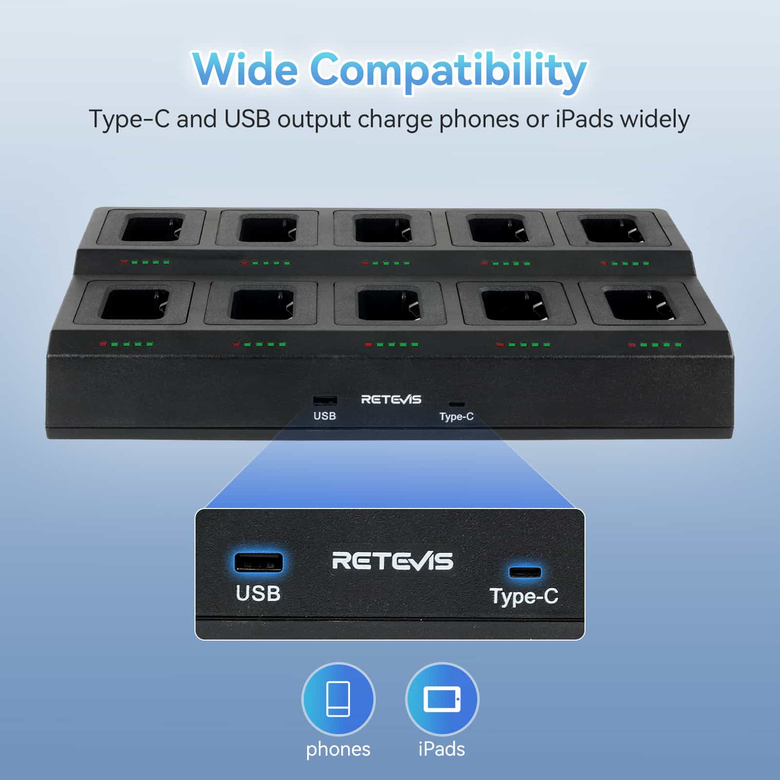 10 Way Multi Unit Rapid Gang Charger for Retevis RT68 NR10 RT668 NR610 RB669