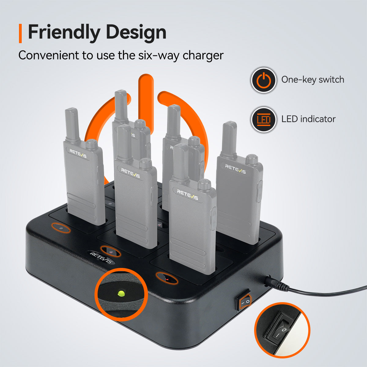 Six Way Charger Multi Unit Charger Station for B3H B3S Walkie Talkie and Battery