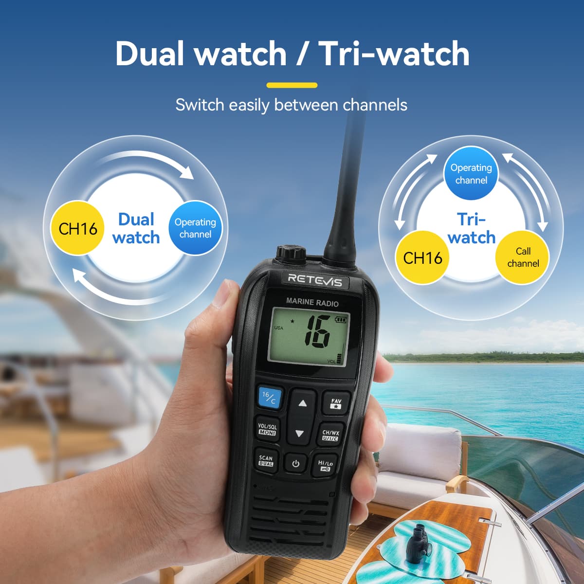 Retevis RM22 6W Handheld Floating VHF Marine Radio With NOAA Weather