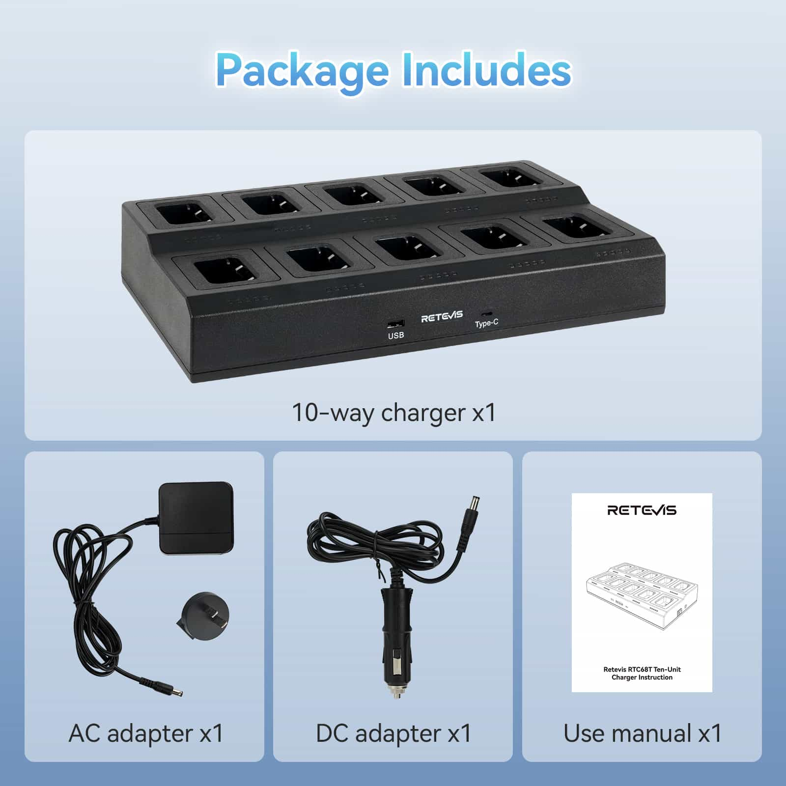 10 Way Multi Unit Rapid Gang Charger for Retevis RT68 NR10 RT668 NR610 RB669