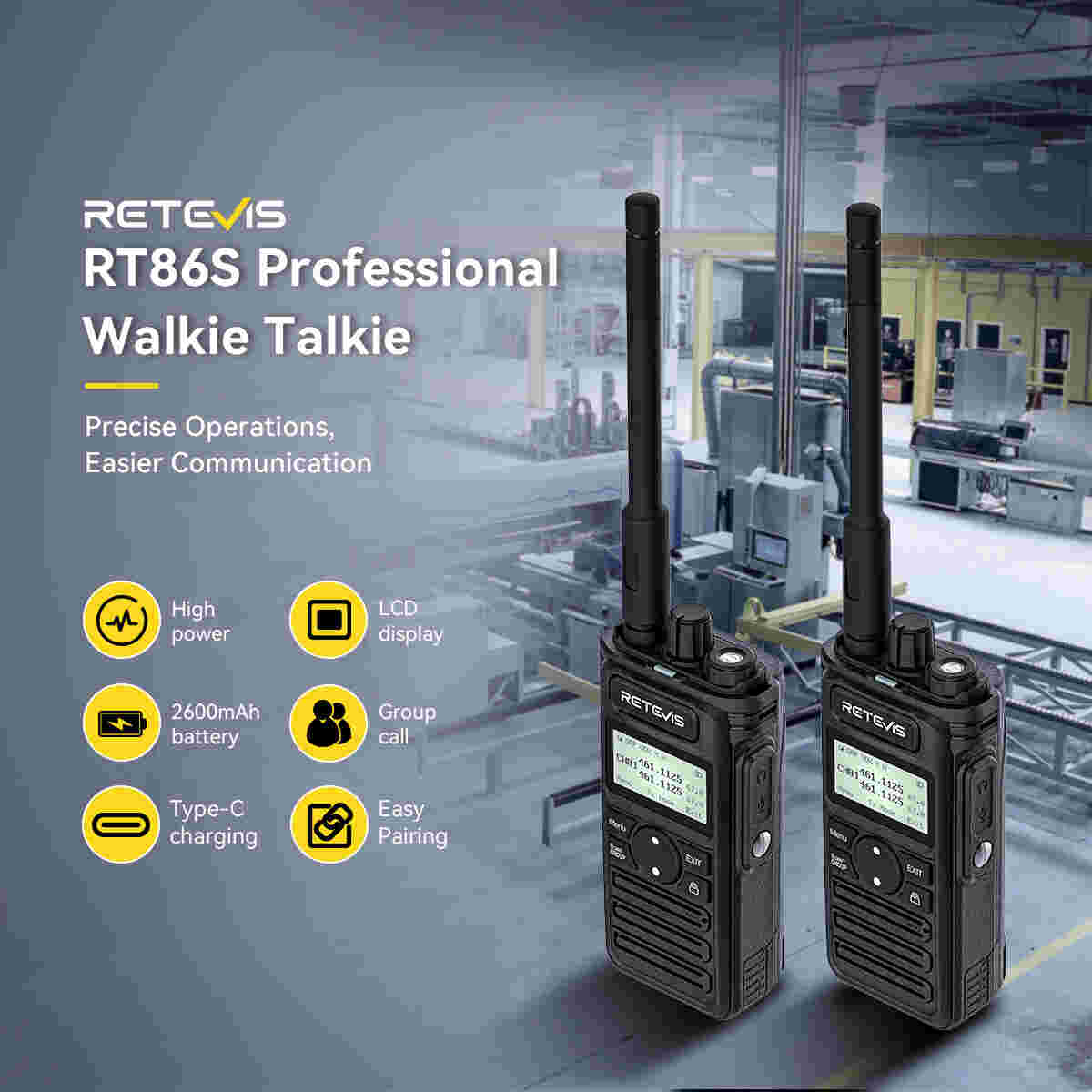 Retevis RT86S Long Distance Handheld Radio with Display 4pcs