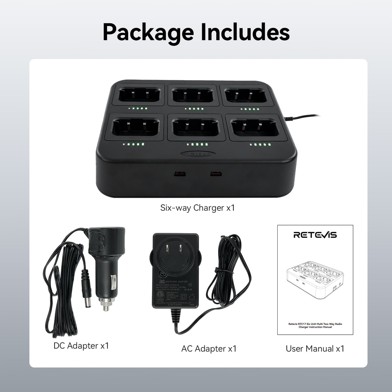 RTC17 Two-Way Radio Six-slotted desktop charger for Retevis RT17/RB29 Walkie Talkie