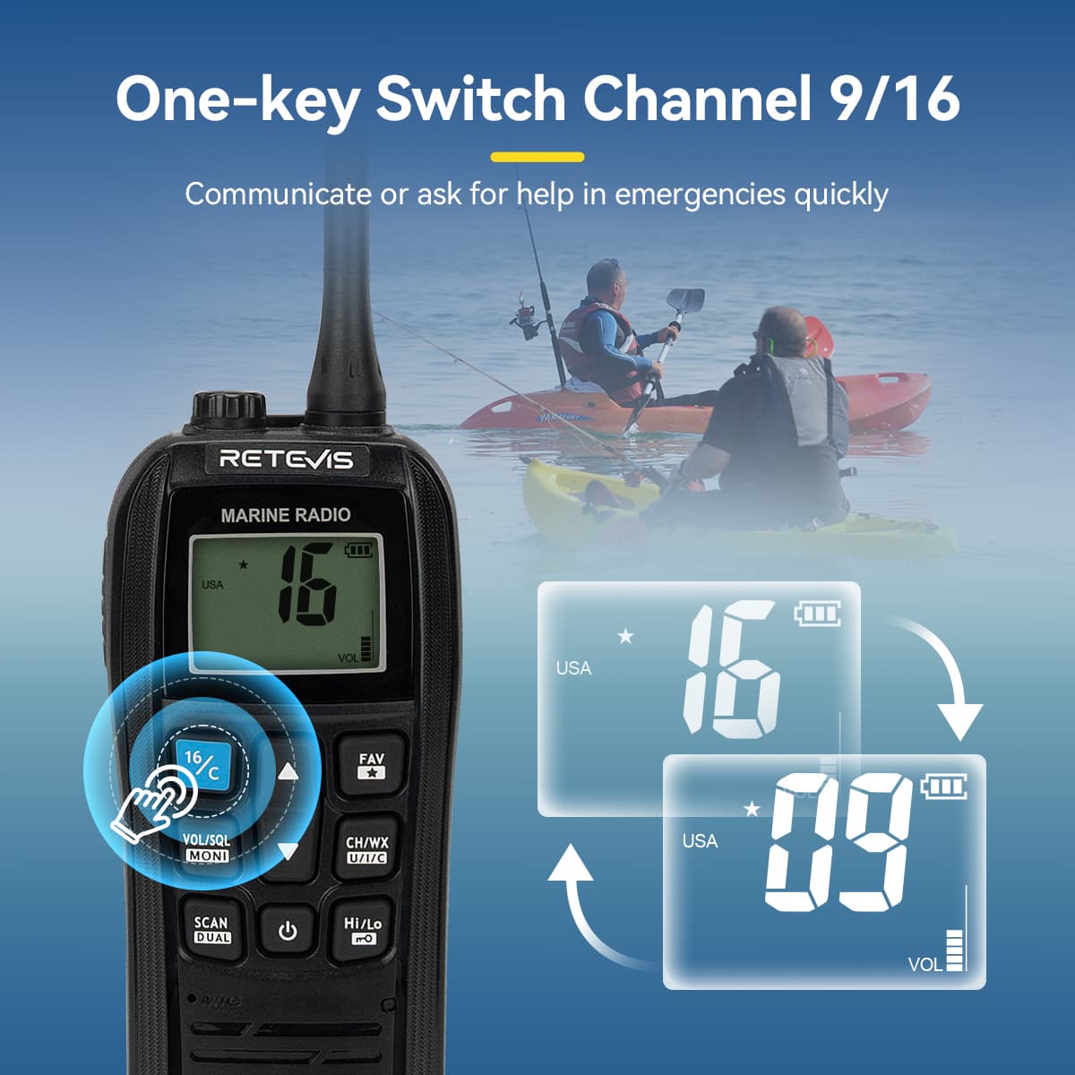 Retevis RM22 6W Handheld Floating VHF Marine Radio With NOAA Weather