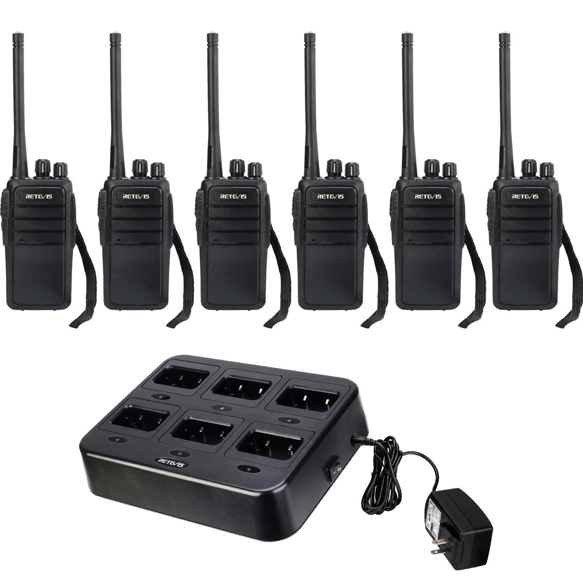 RT21 Robust Durable License Free Business Radio (6 Pack) with Six-Way Charger Kit