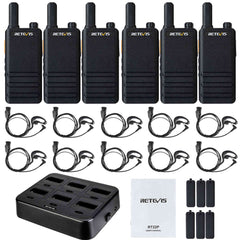 RT22P Portable Slim Walkie Talkie 6PCS with 6-Way Charger and Earpieces