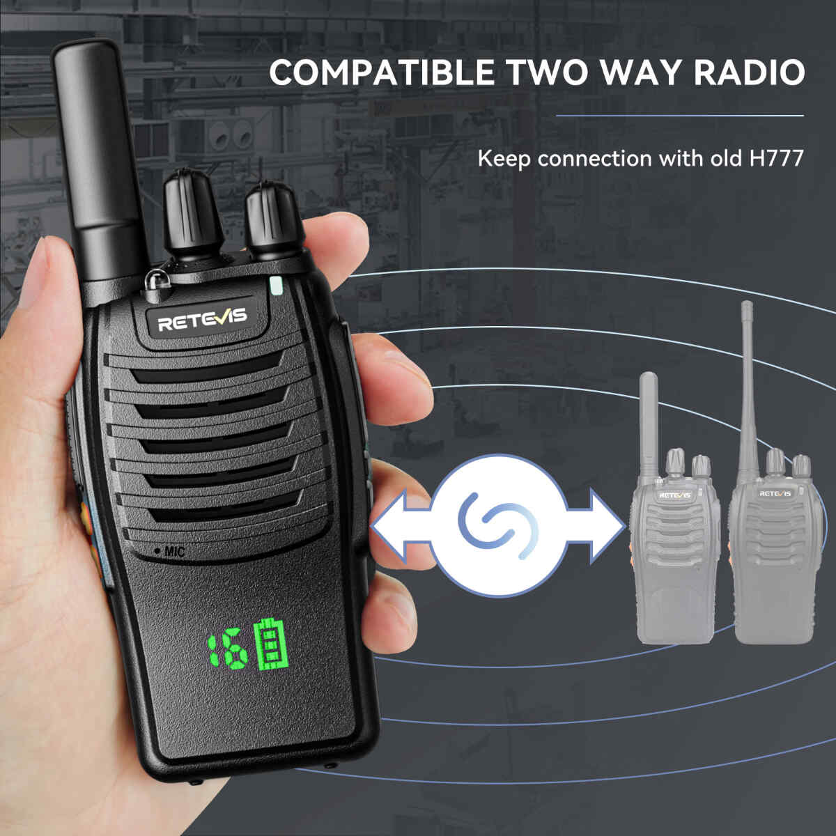 Retevis H777H Rechargeable 2 Way Radios with Hidden Display (6 Pack) and 6-Way Charger