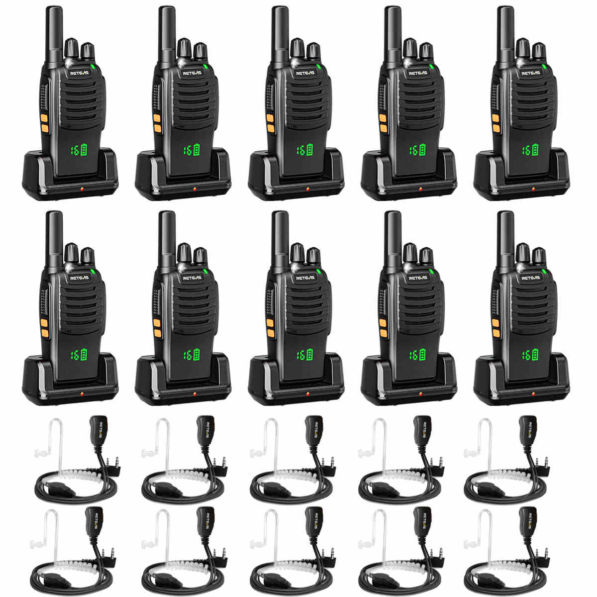 Retevis H777H Hidden Display FRS Walkie Talkie with Earpiece (10 Pack)