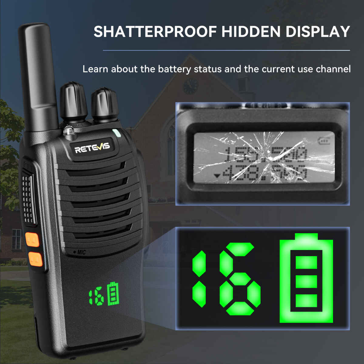 Retevis H777H Rechargeable 2 Way Radios with Hidden Display (6 Pack) and 6-Way Charger