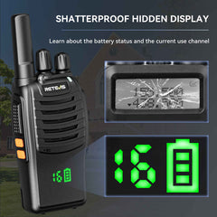 Retevis H777H Rechargeable 2 Way Radios with Hidden Display (6 Pack) and 6-Way Charger