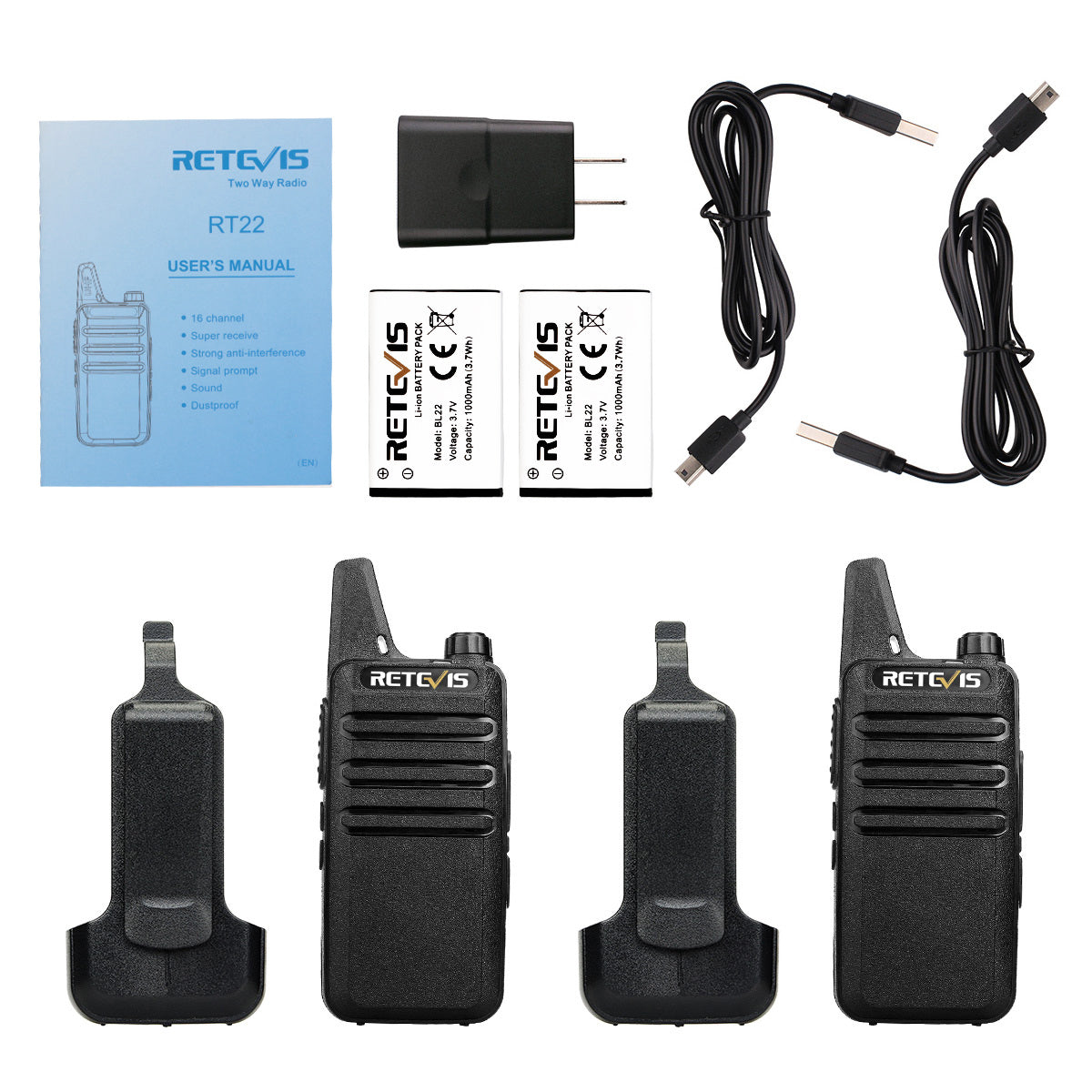 RT22 Pocket-Size Portable License-Free FRS Radio (2 Pack)