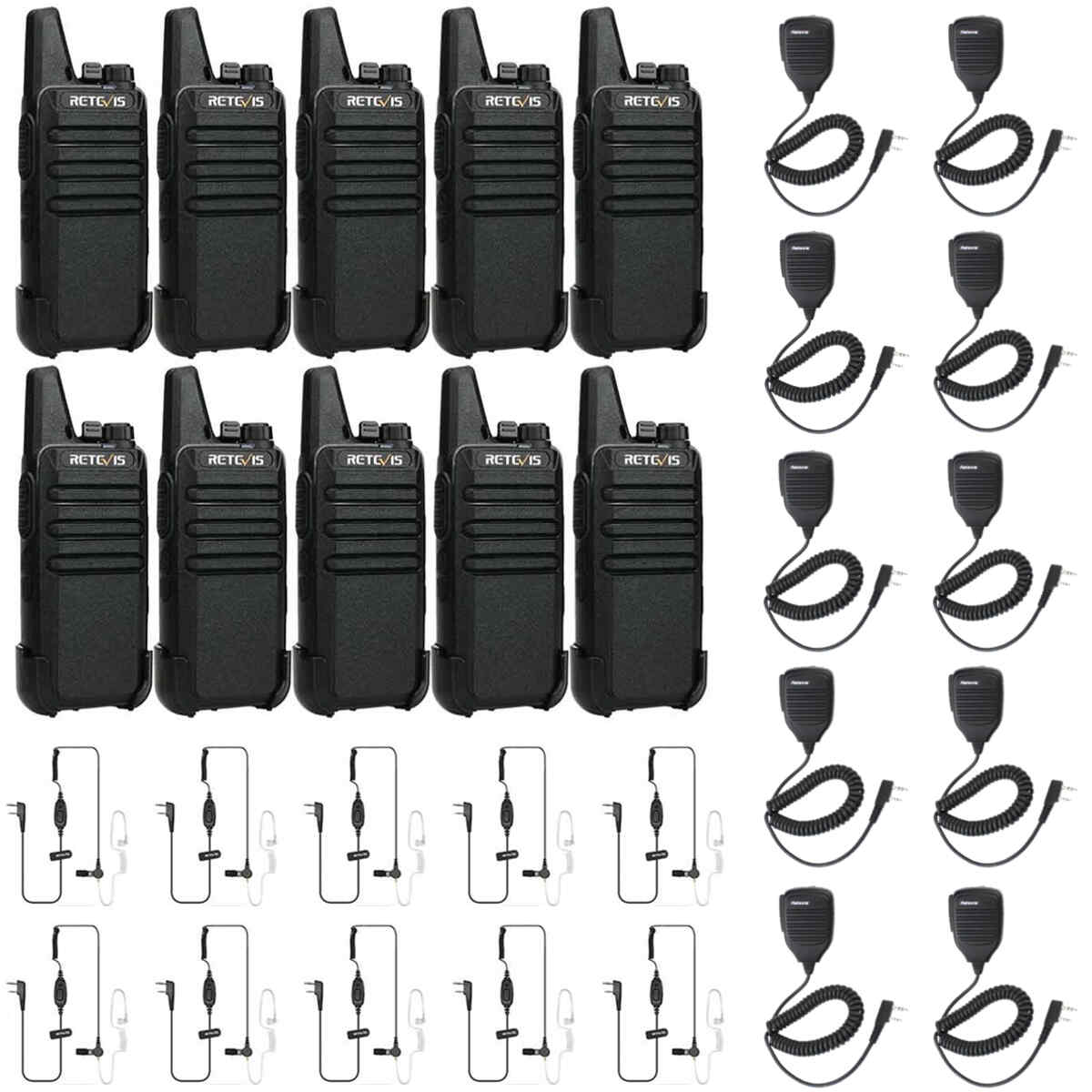 Retevis RT22 Lightweight 2 Way Radios for Business with Mic and Earpiece 10Pack