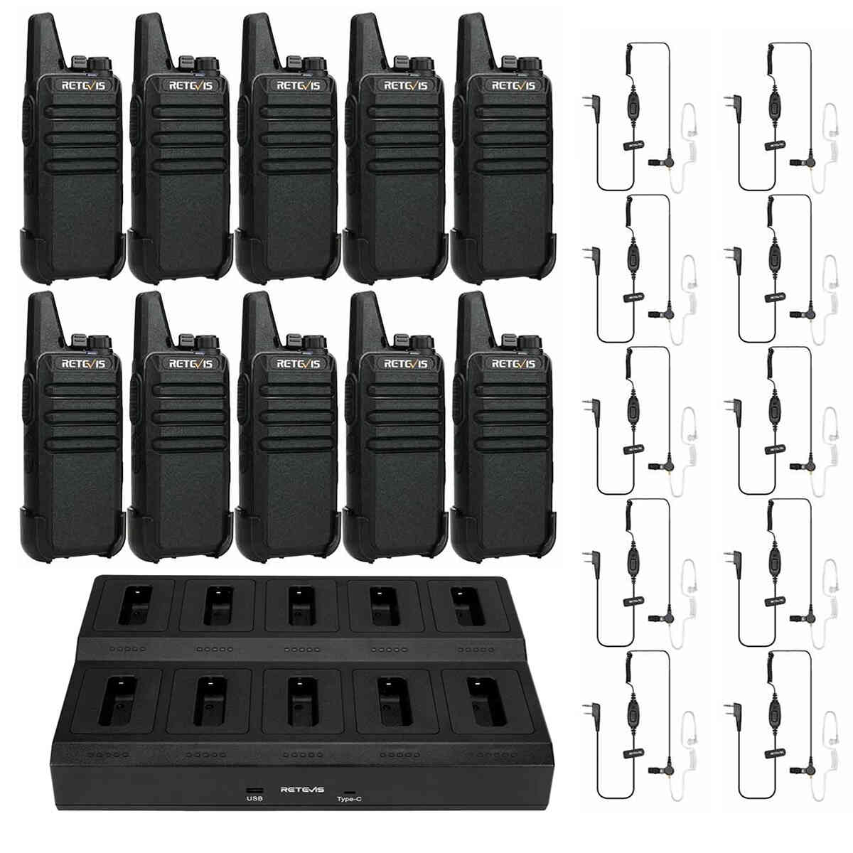 Retevis RT22 Small Business Walkie Talkie 10PCS with 10-Way Charger and Earpieces