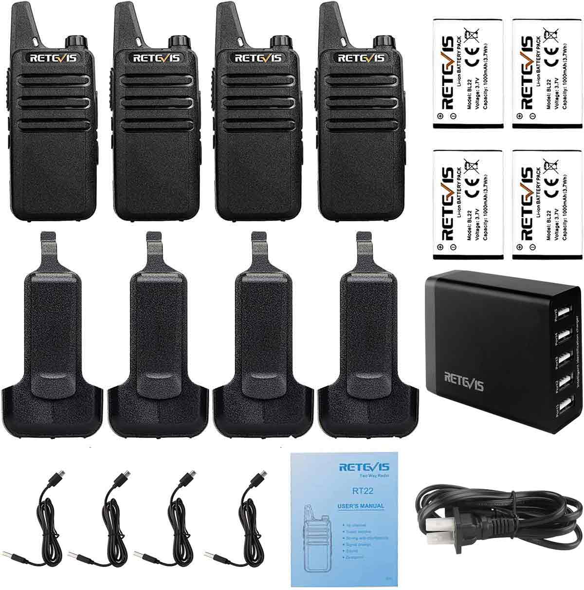 RT22 FRS Radio 4 Pack and RTC501 Five-Way Charger