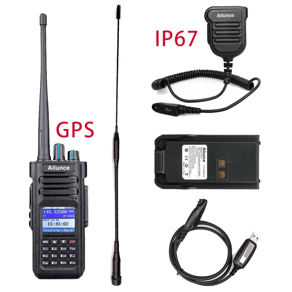 HD1GPS+IP67 Speaker Mic+Programming Cable+Long Antenna+Battery