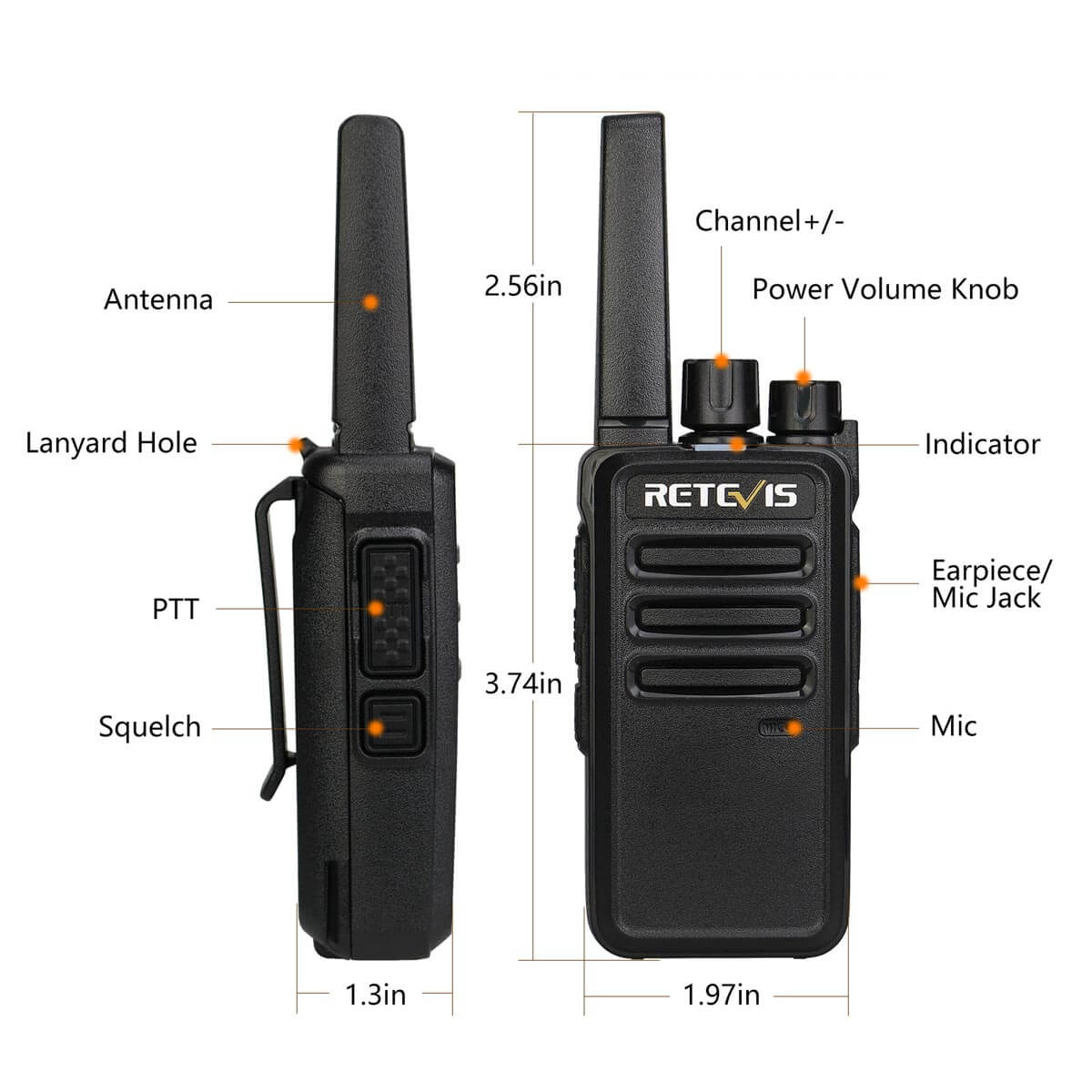 Retevis RT68 Rechargeable Portable 2 Way Radio with Earpiece (10 Pack)