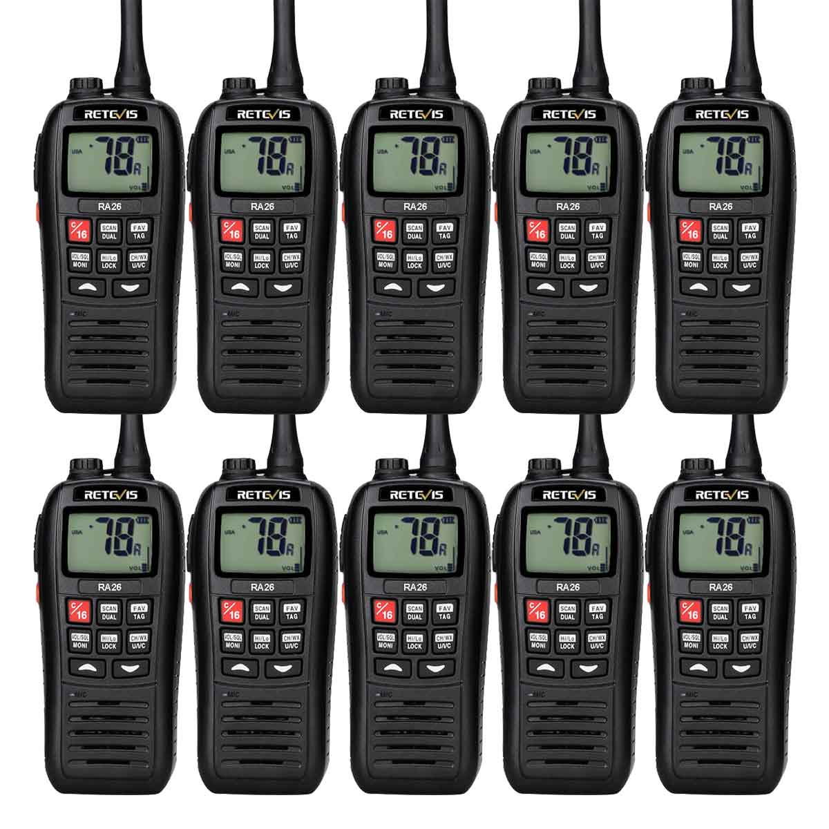 RA26 Waterproof Floating VHF Marine Radio (10 Pack)