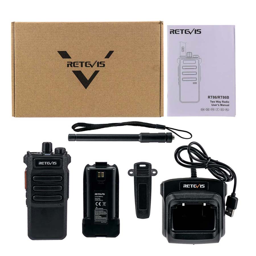 RT86 UHF Two Way Radio with a hidden screen and flashlight