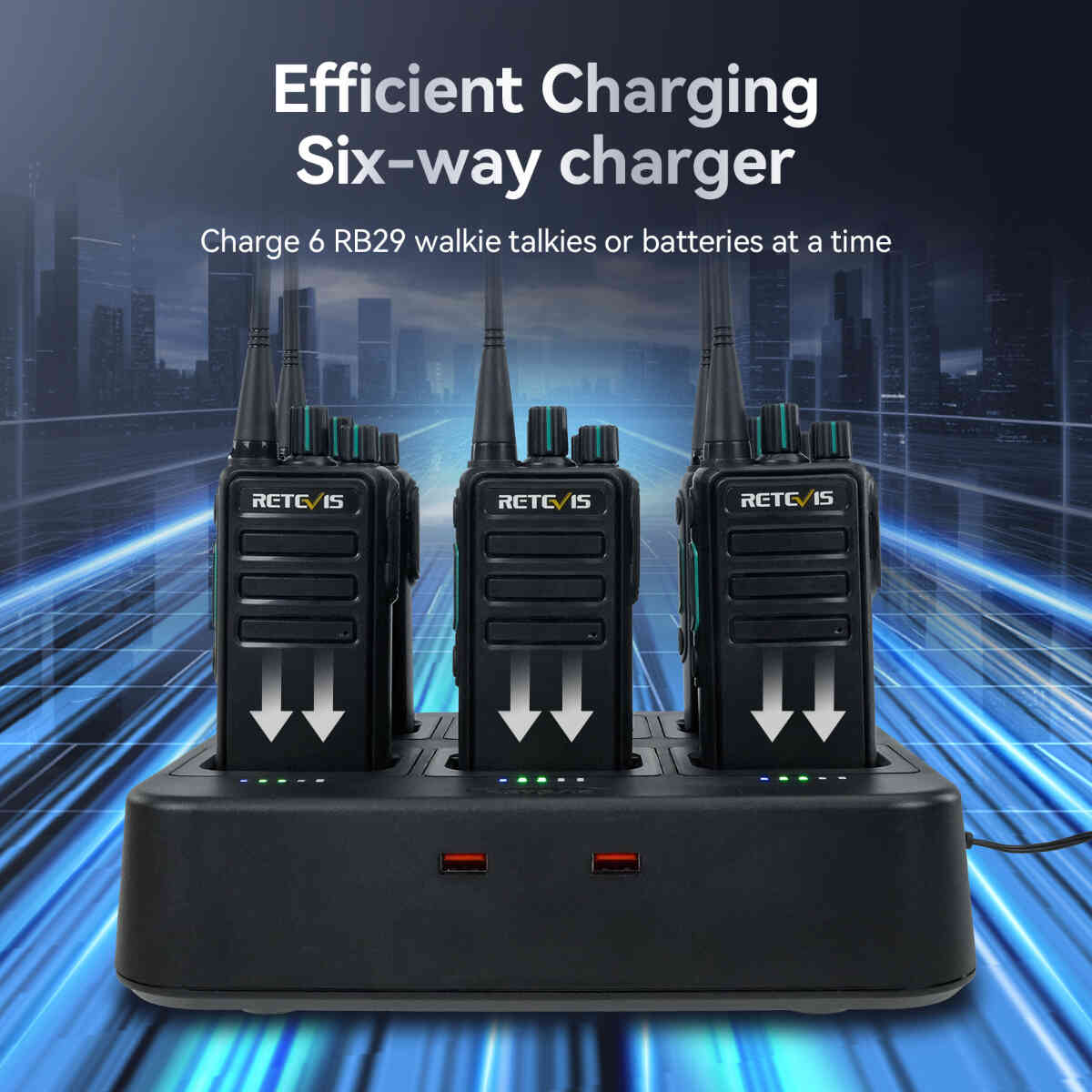 Retevis RB29 FRS Heavy Duty Two Way Radios (6PCS) with Six-Way Charger