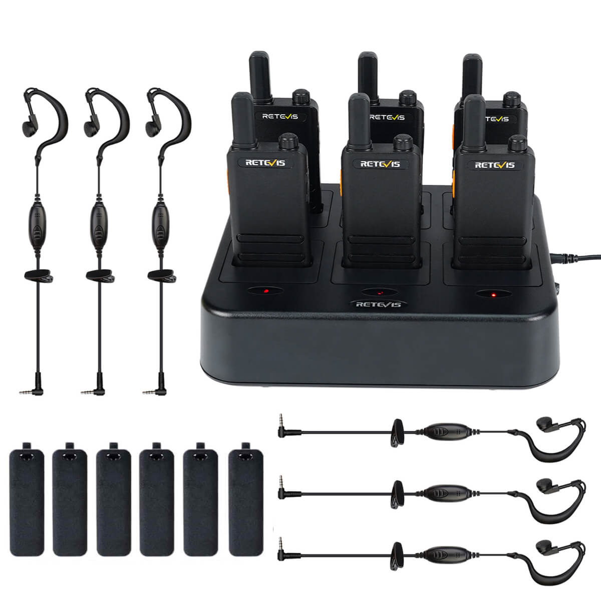 Retevis B3H Slim Portable Walkie Talkie (6 PCS)  with 6-Way Charger and 6 Earpieces