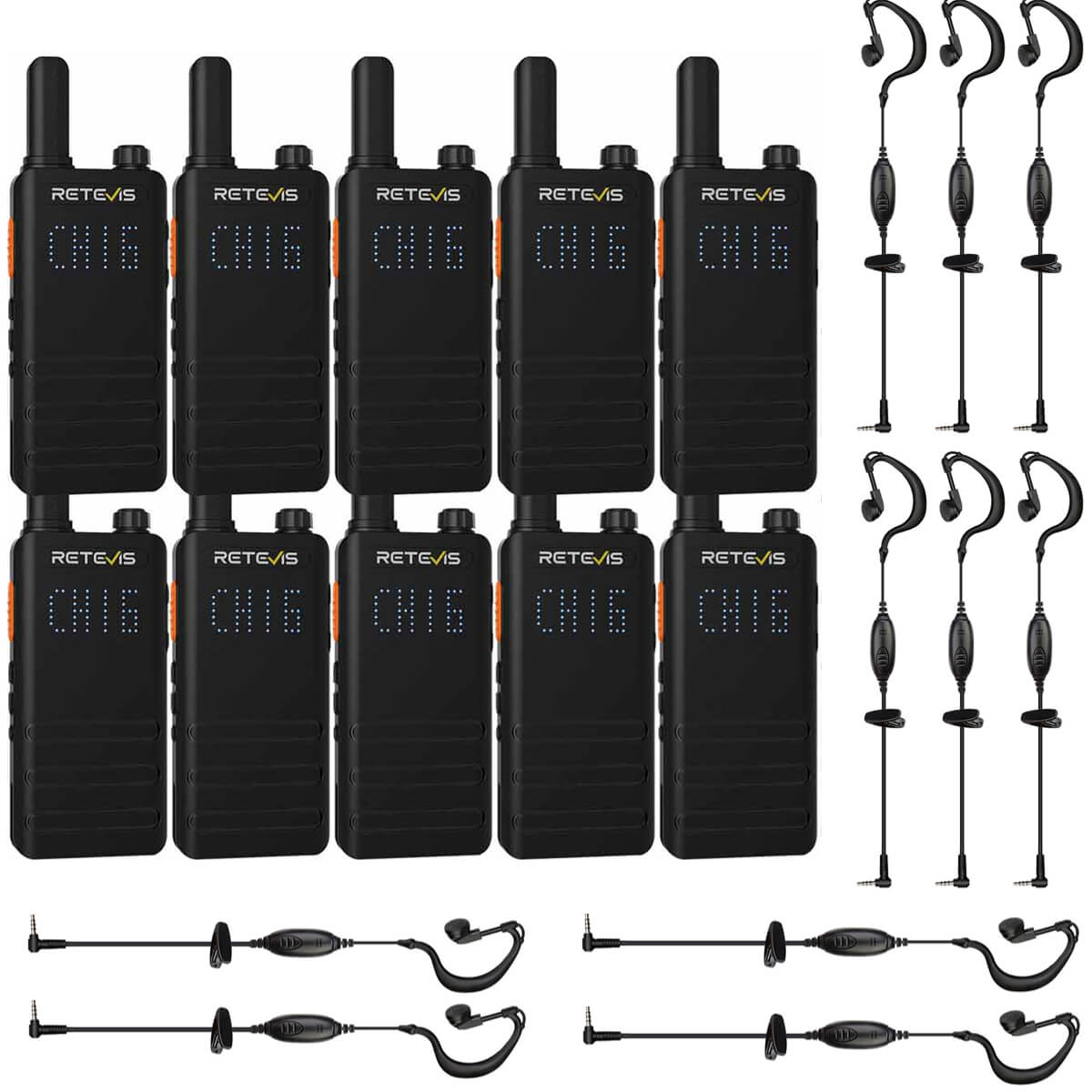 Retevis B3H Ultra Thin Hidden Display License Free FRS Walkie Talkies with Earpiece  (10 PCS)