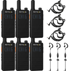 Retevis B3H FRS Ultra Thin License Free Hidden Display Two Way Radios with Earpiece (6 PCS)