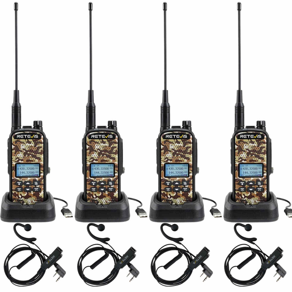 Retevis EZTalk 62 Dual Band Handheld Radio with Headset Bundle 4 Pack