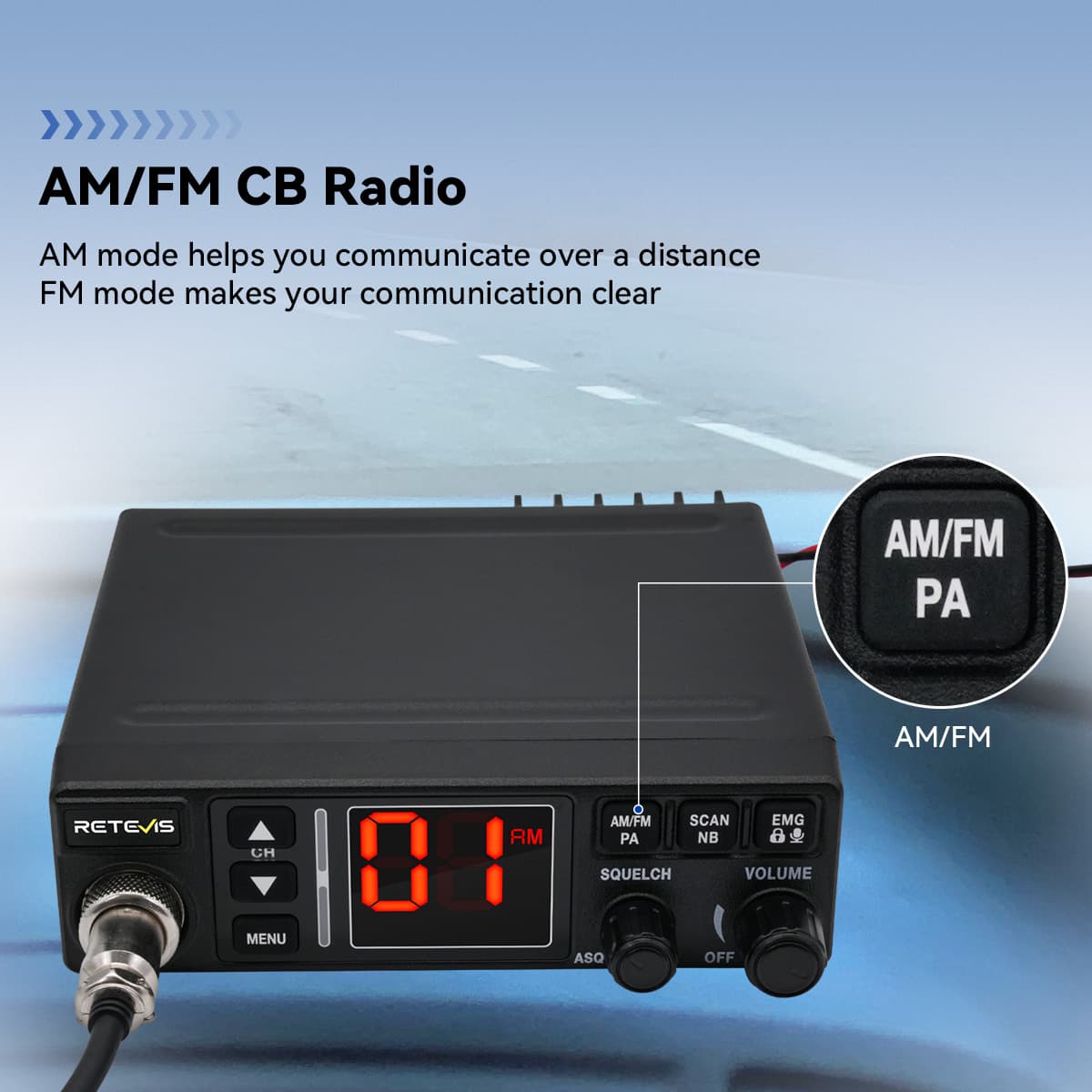 Retevis MB3A Dual-Mode AM/FM CB Radio With Automatic Noise and Antenna