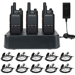 Retevis B3B Portable Handheld Radio (6 PCS) with 6-Way Charger and 10 Earpieces