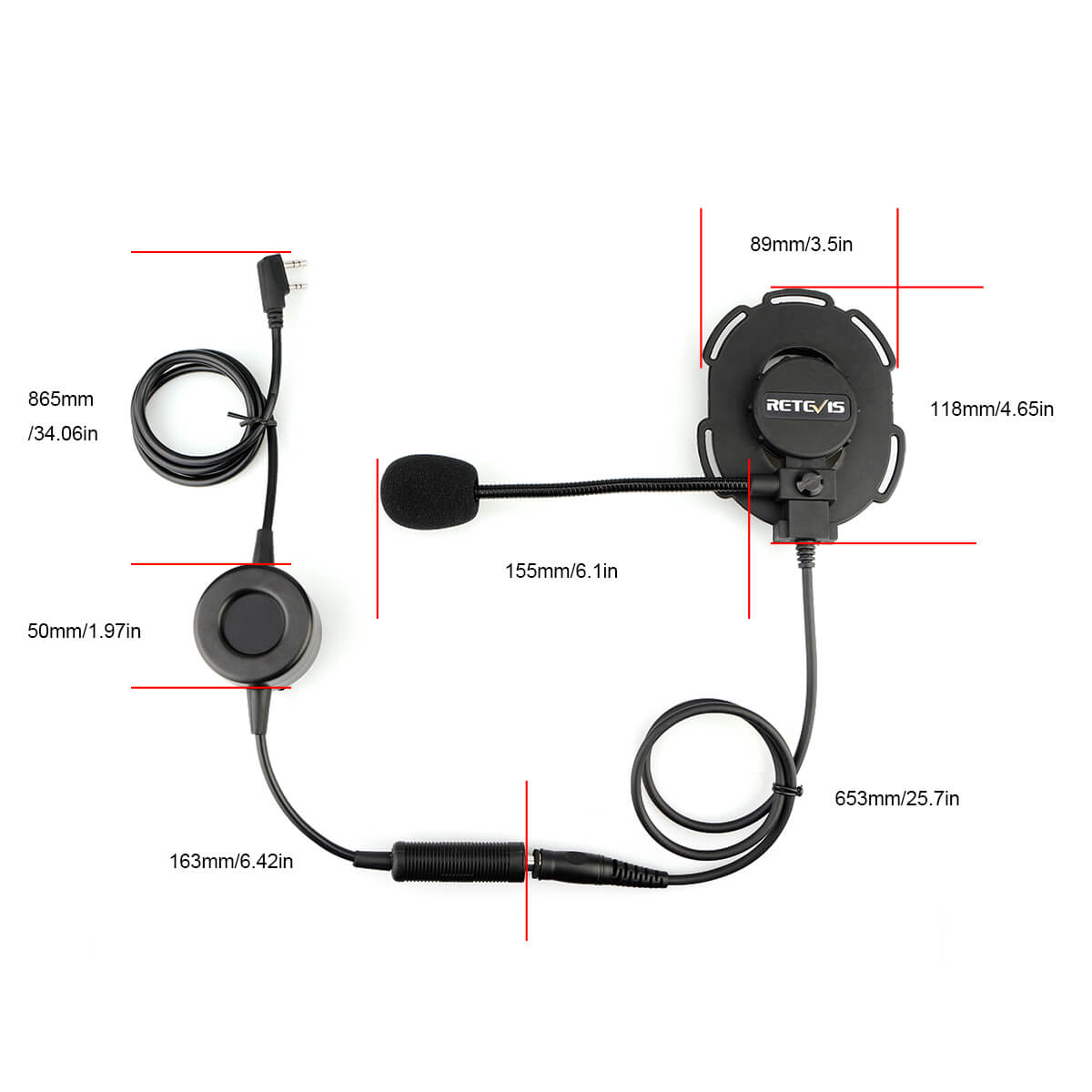 Retevis EH060K Kenwood 2 Pin Single Tactical Headset