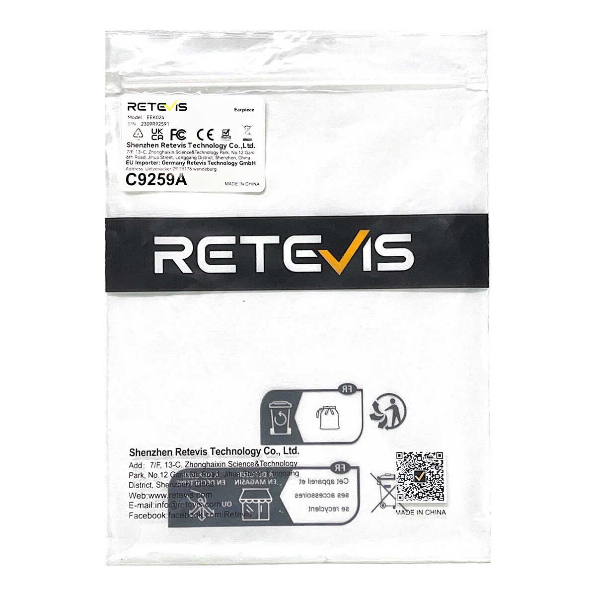 Retevis EEK024 2 Pin PTT Mic Coiled G-Hang Ear Hook Earpiece