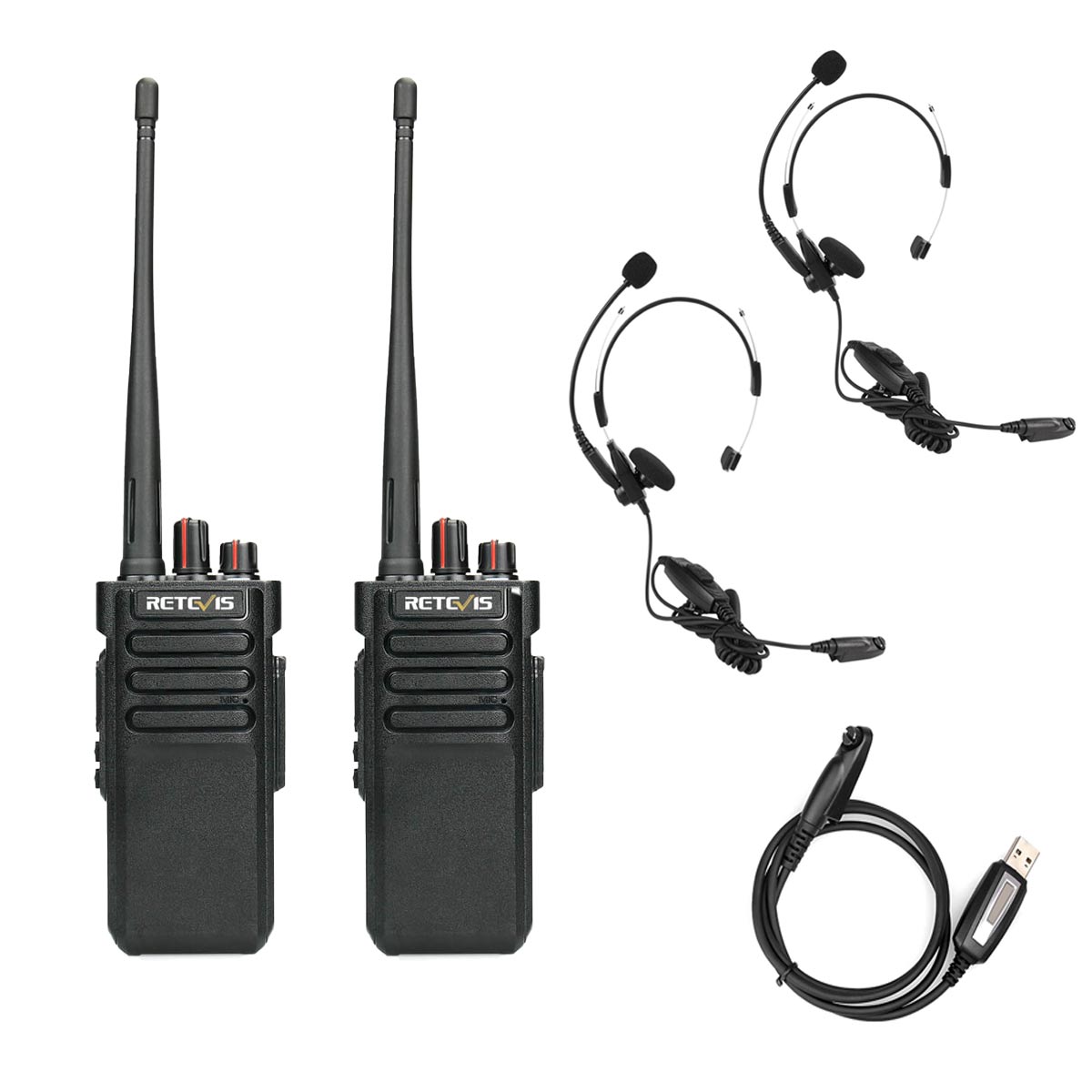 Retevis RT29 Long Distance Waterproof Radio with Over The Head Single Muff Lightweight Headset 2Pack