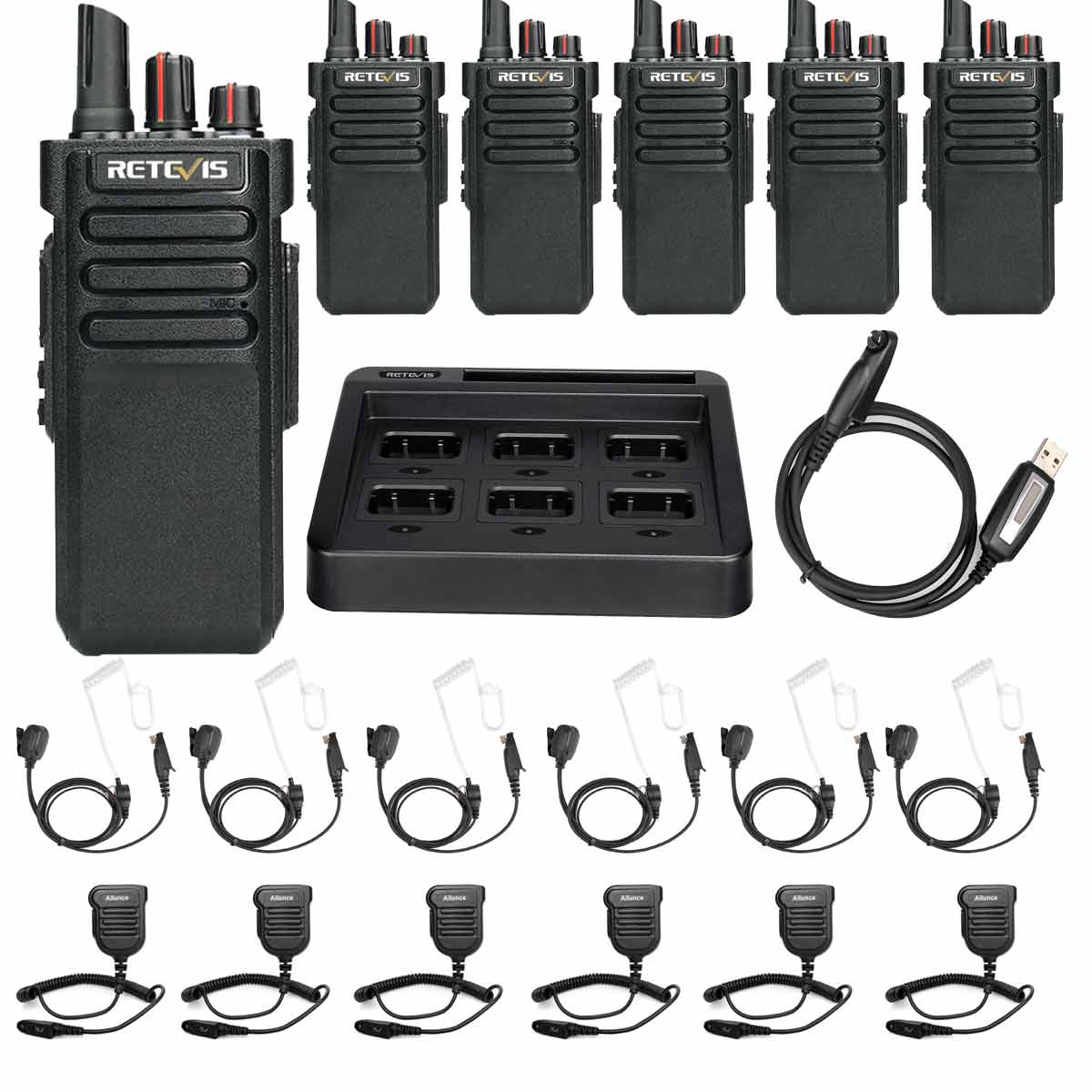 Retevis RT29 Long Range Waterproof UHF Radio With Speaker Mic and Earpiece 6pack