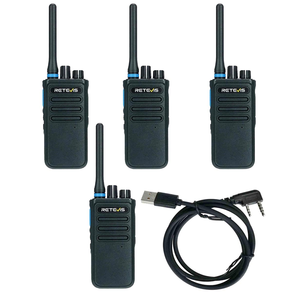 P1 Superhet AES256 UHF DMR Walkie Talkie with Programming Cable 4 Pack