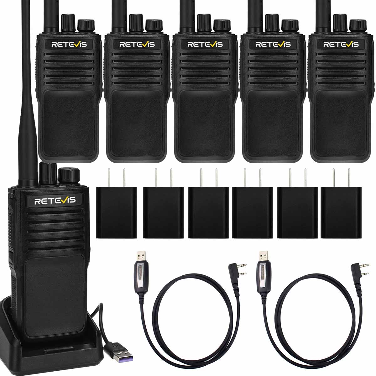 Retevis P62 Long-range Waterproof Radio 6pack with Programing Cable Kit