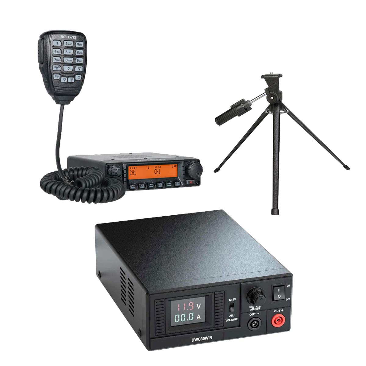 RA87 High Power GMRS Mobile Radio+Table Tripod+Desktop Power Supply