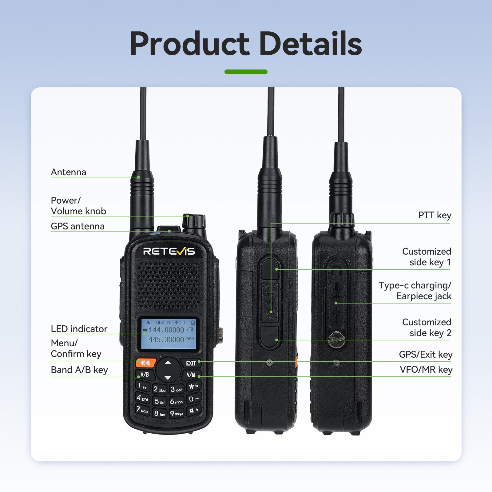 A1 Waterproof GPS Analog Two Way Radio 2 Pcs With Program Cable